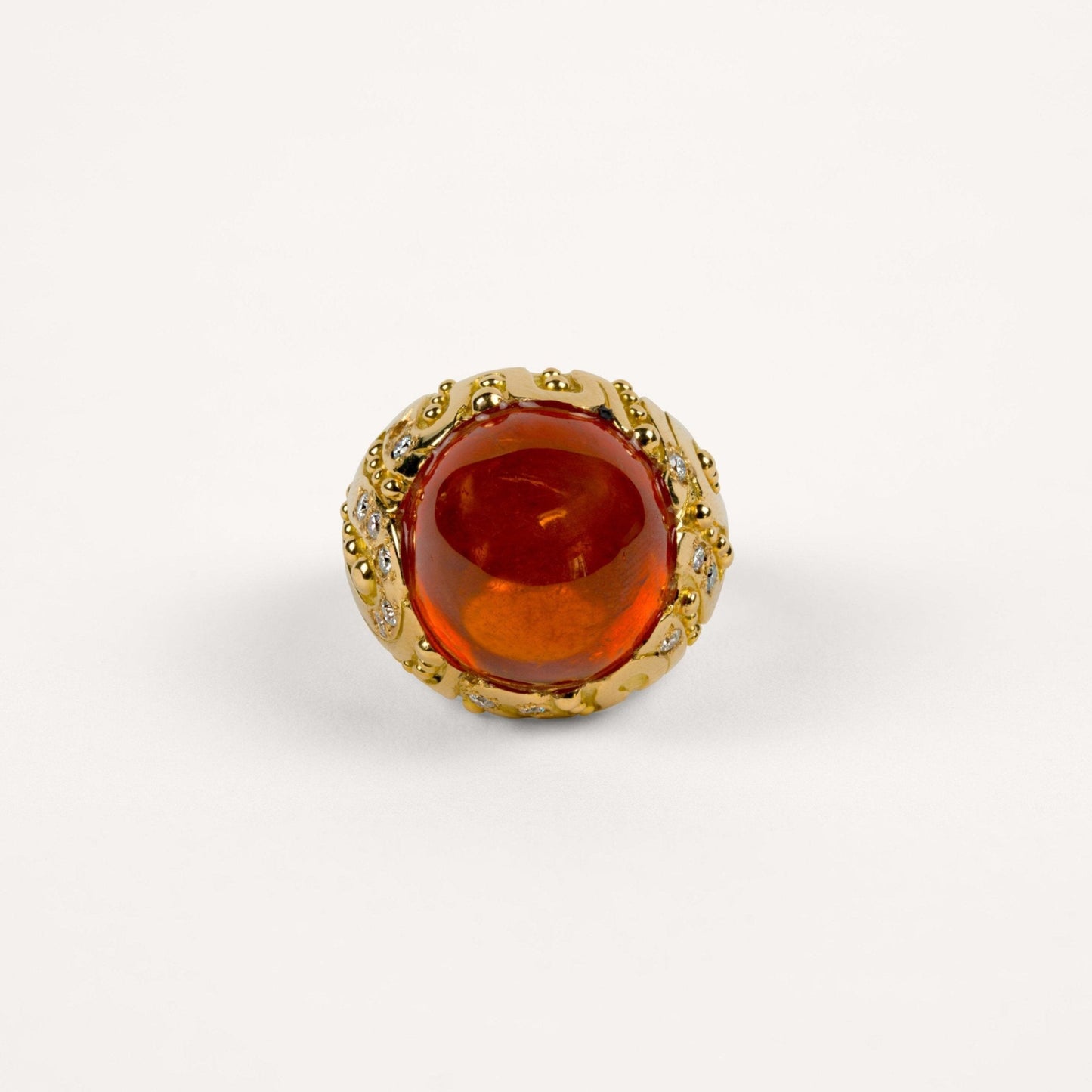 Bague Cabinet de curiosité grenat spessartite, 10 diamants et or jaune recyclé 18k 750/1000