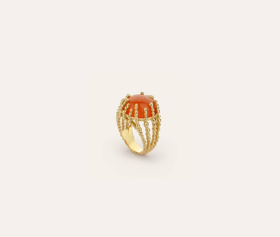 Bague mini Boules d'amour cornaline et or jaune recyclé 18k 750/1000