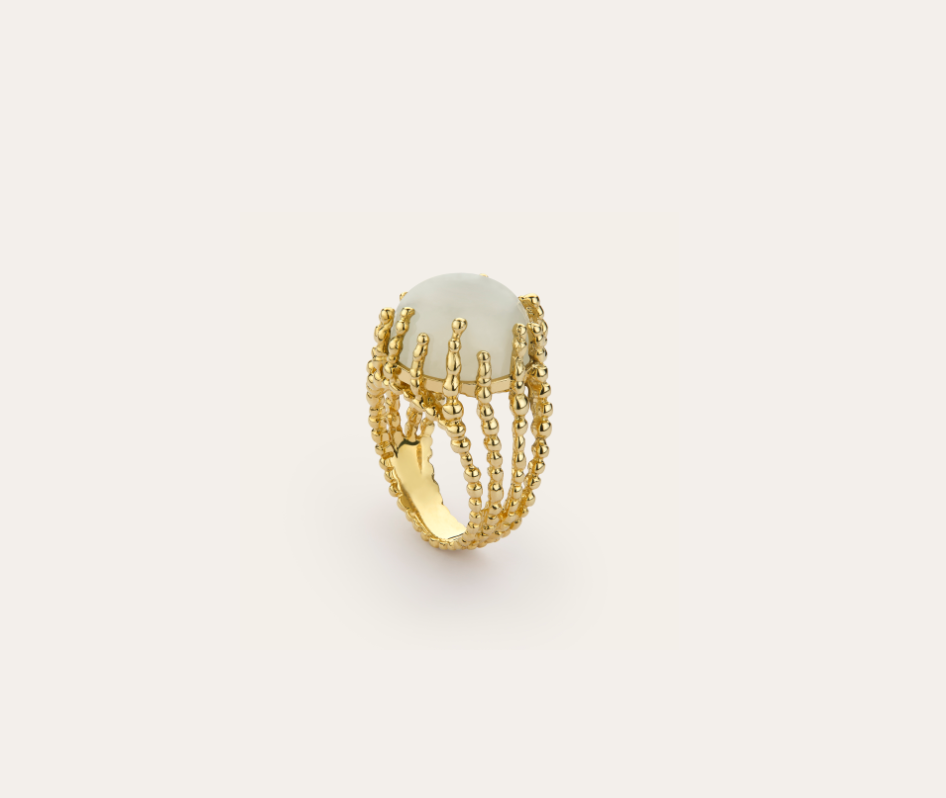Bague mini Boules d'amour moonstone et or jaune recyclé 18k 750/1000