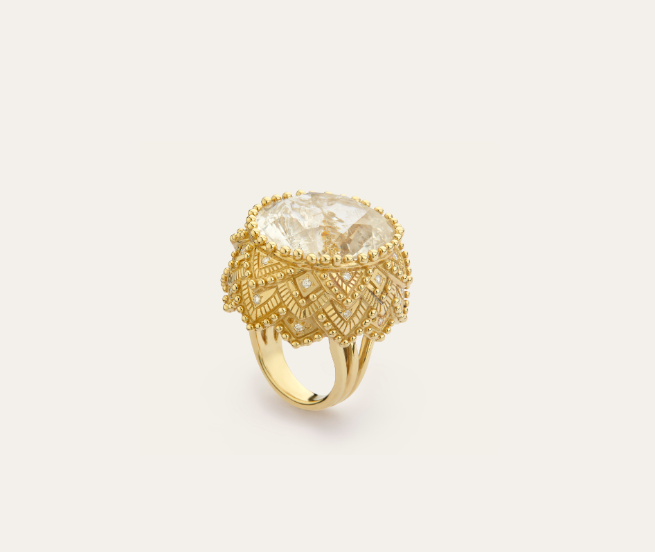 Bague fiesta Cabinet de curiosité diamants et or jaune recyclé 18k 750/1000