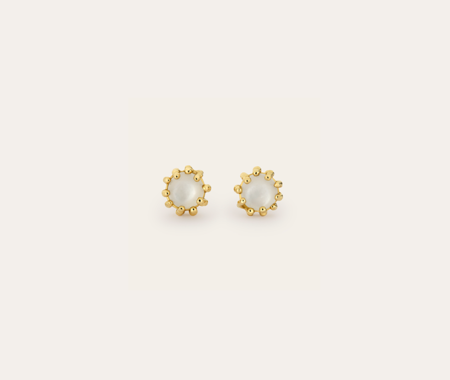 Boucles d'oreilles Boules d'amour moonstone et or jaune recyclé 18k 750/1000