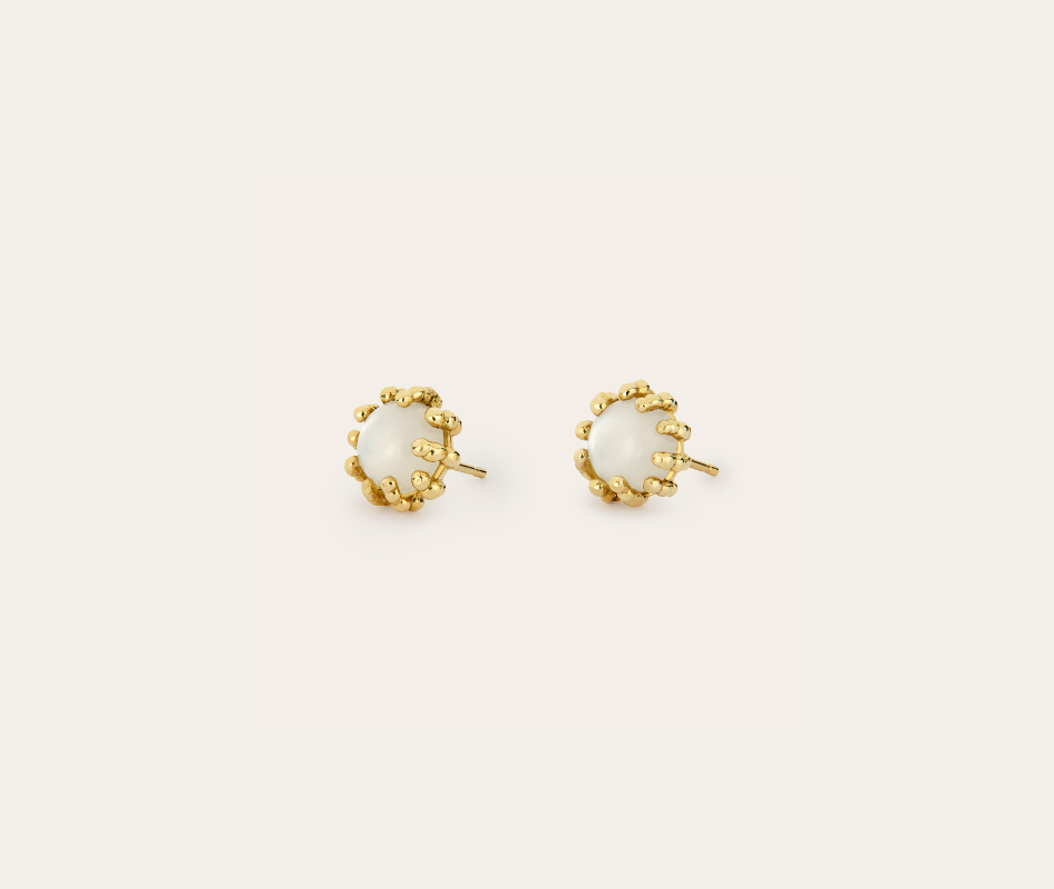 Boucles d'oreilles Boules d'amour moonstone et or jaune recyclé 18k 750/1000