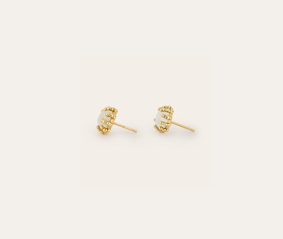 Boucles d'oreilles Boules d'amour moonstone et or jaune recyclé 18k 750/1000