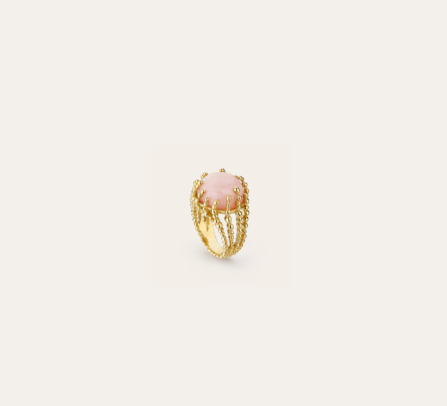 Bague Boules d'amour opale rose et or jaune recyclé 18k 750/1000