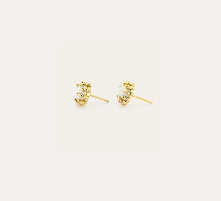 Boucles d'oreilles Boules d'amour cacholong et or jaune recyclé 18k 750/1000
