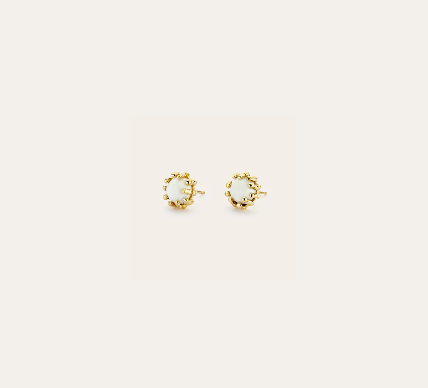Boucles d'oreilles Boules d'amour cacholong et or jaune recyclé 18k 750/1000