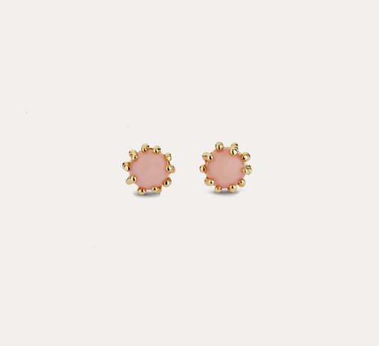 Boucles d'oreilles Boules d'amour opale rose et or jaune recyclé 18k 750/1000