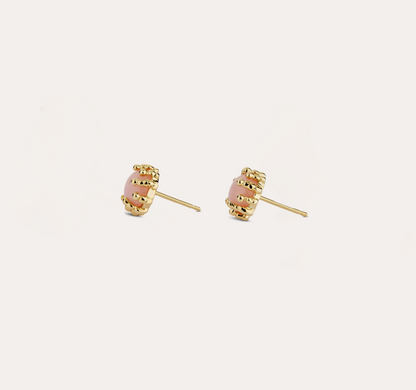 Boucles d'oreilles Boules d'amour opale rose et or jaune recyclé 18k 750/1000