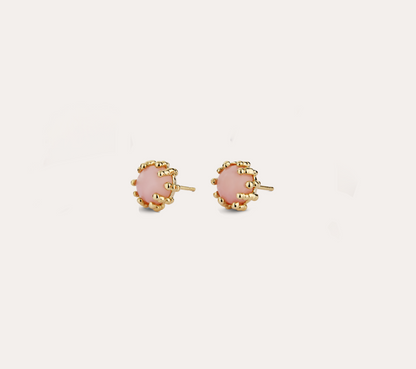 Boucles d'oreilles Boules d'amour opale rose et or jaune recyclé 18k 750/1000