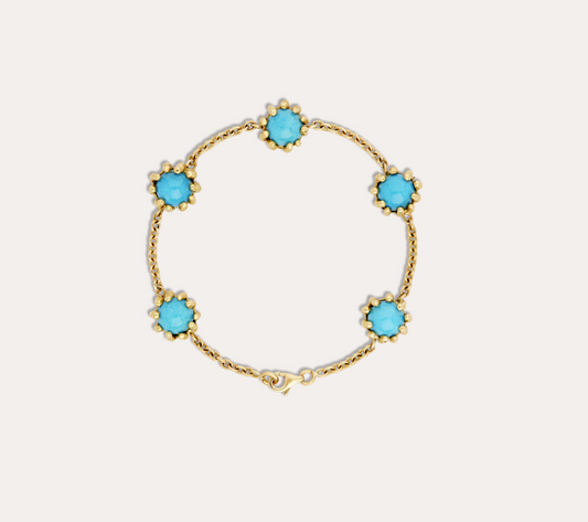 Bracelet Boules d'amour turquoise et or jaune recyclé 18k 750/1000.