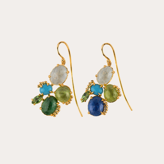 Boucles d'oreilles Madame est la plus belle tourmalines polki vertes, bleues, turquoise et or jaune 18k 750/1000