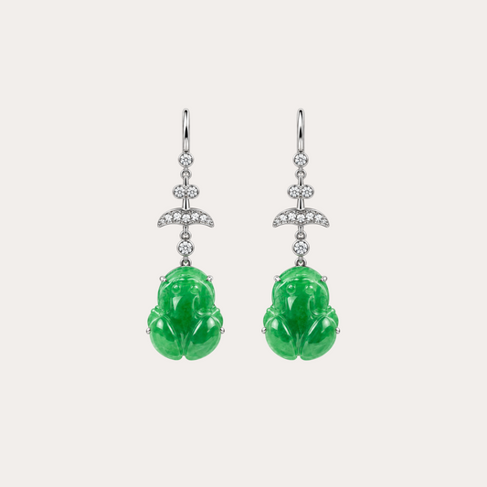 Boucles d'oreilles Olympia grenouille jade vert et or blanc 18k 750/1000