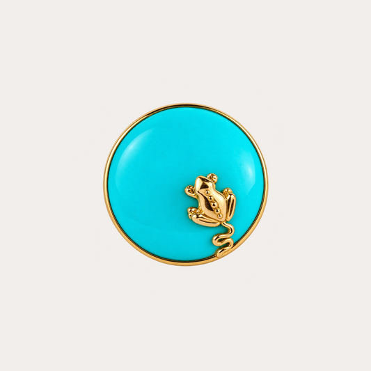 Bague Balade à l'etang turquoise, grenouille et or jaune 18k 750/1000