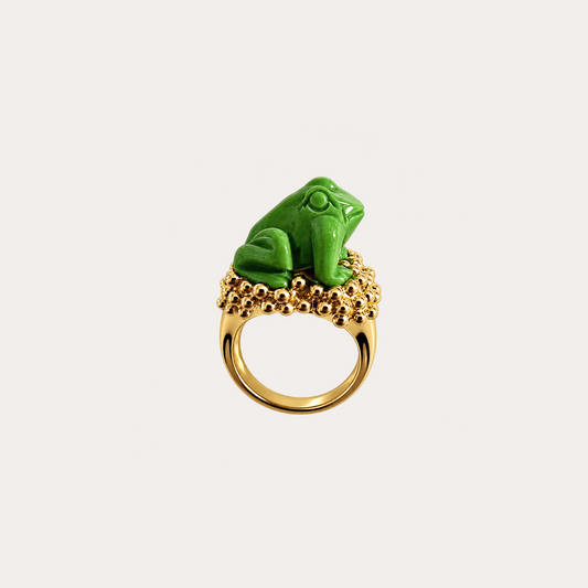 Bague Prodigieux bestiaire Grenouille turquoise verte et or jaune recyclé 18k 750/1000