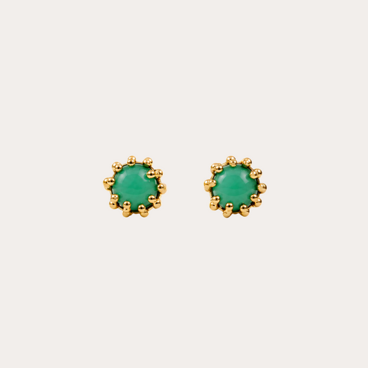 Boucles d'oreilles Boules d'amour chrysoprase et or jaune 18k 750/1000
