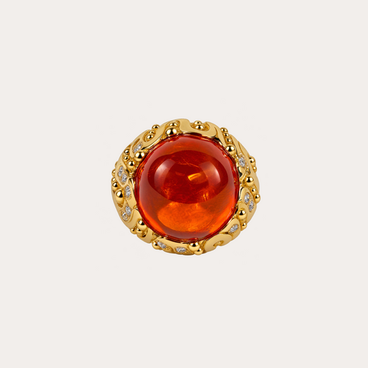 Bague Cabinet de curiosité grenat spessartite, 10 diamants et or jaune 18k 750/1000