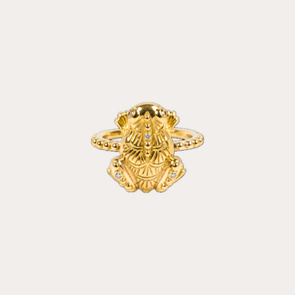 Bague Prodigieux bestiaire grenouille anneau perlé diamants et or jaune 18k 750/1000
