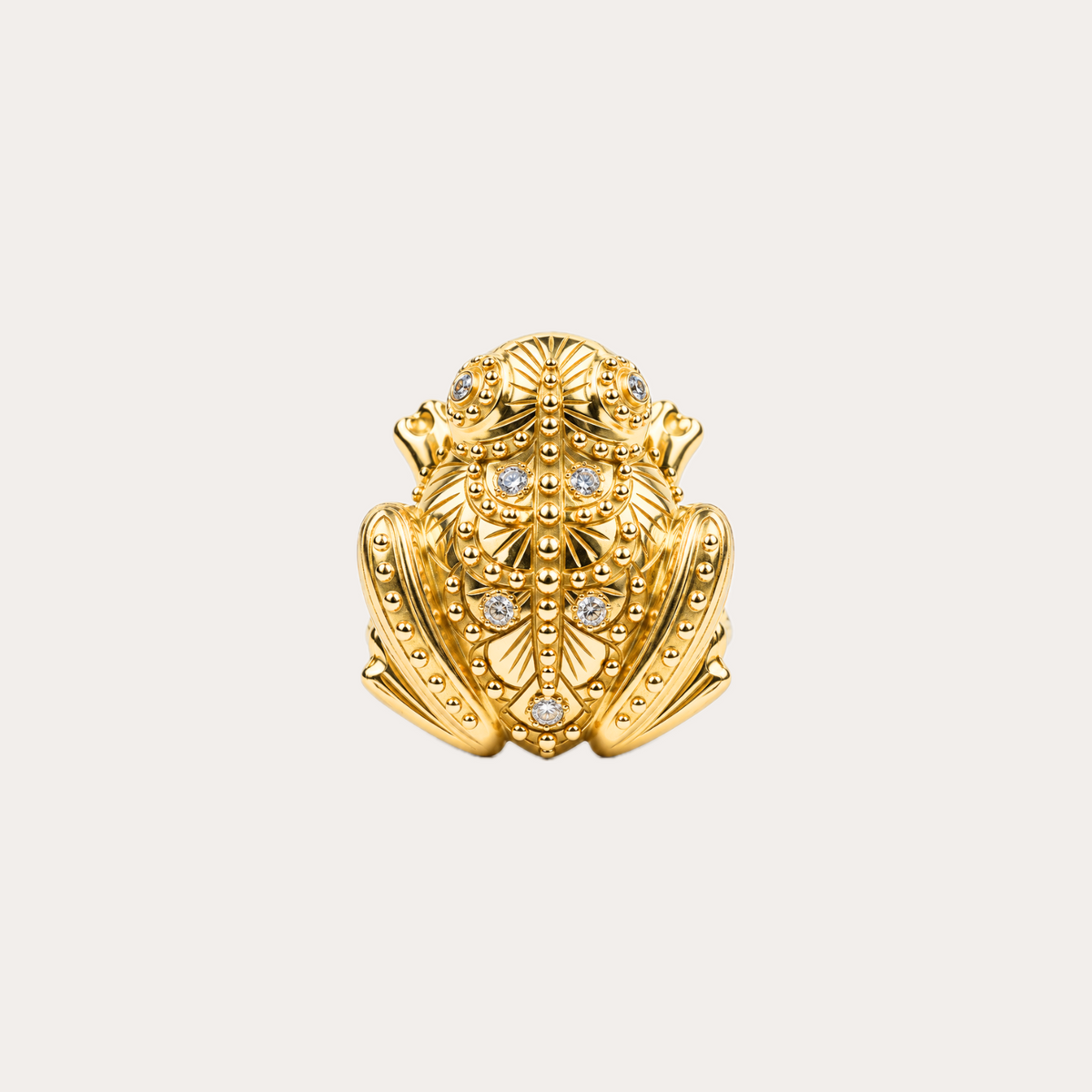 Bague Prodigieux bestiaire grenouille anneau perlé diamants et or jaune 18k 750/1000