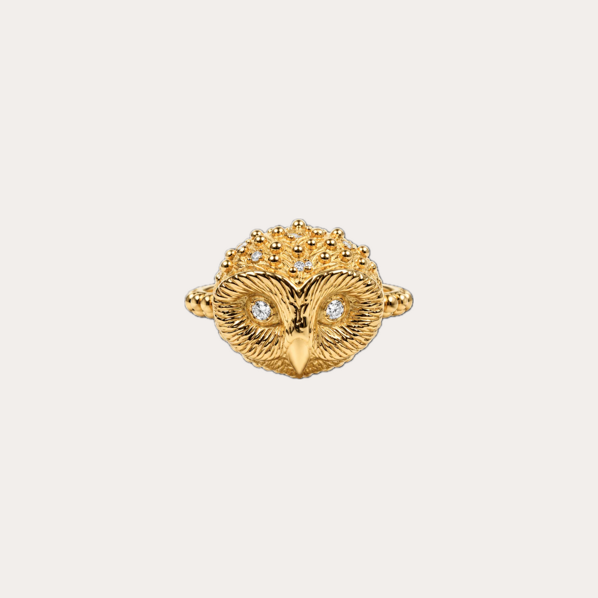 Bague Prodigieux bestiaire chouette anneau perlé diamants et or jaune 18k 750/1000