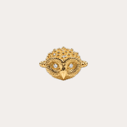 Bague Prodigieux bestiaire chouette anneau perlé diamants et or jaune 18k 750/1000