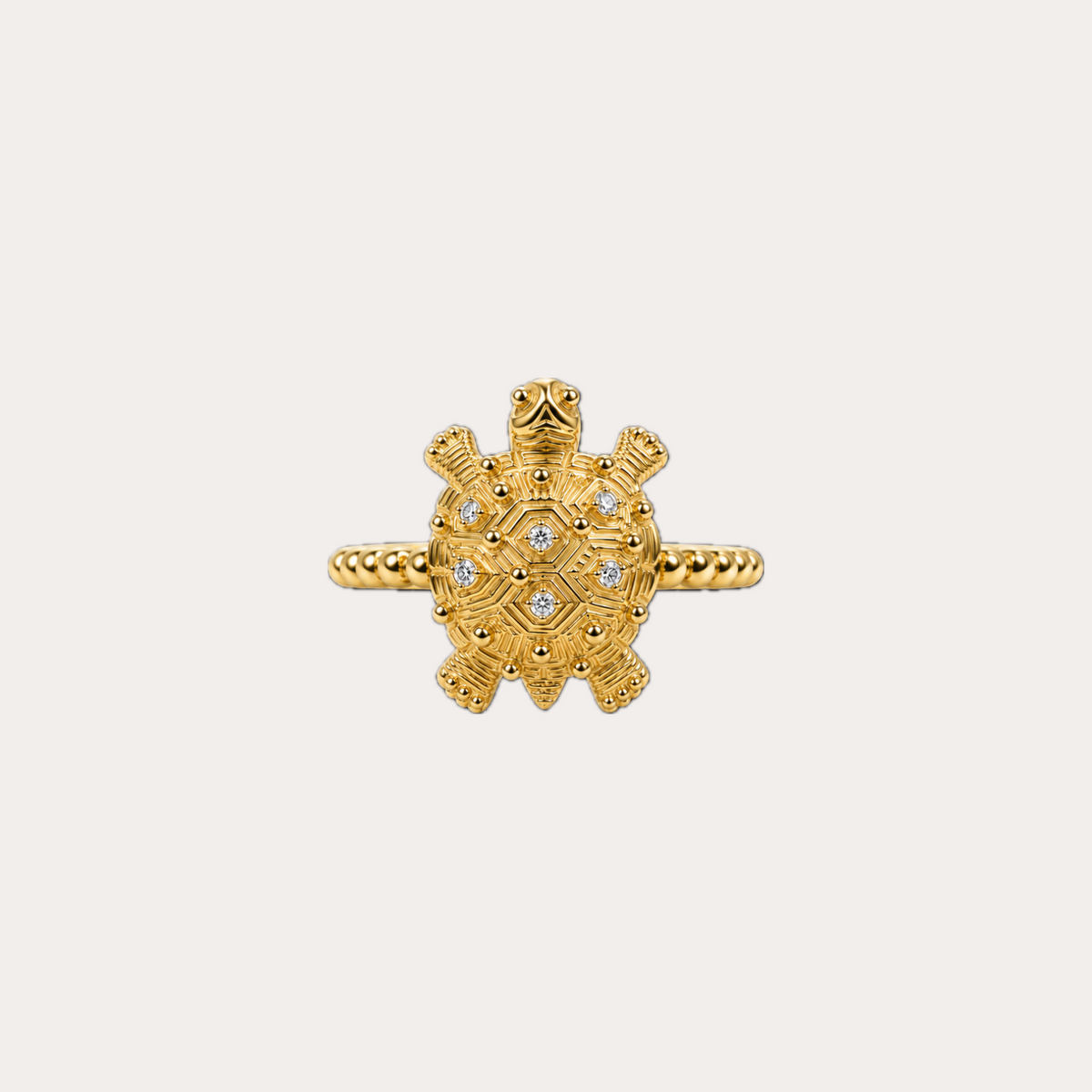 Bague Prodigieux bestiaire tortue anneau perlé diamants et or jaune 18k 750/1000