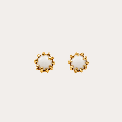 Boucles d'oreilles Boules d'amour cacholong et or jaune 18k 750/1000