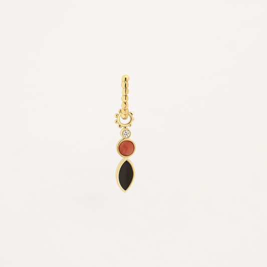 Charm Bohème pour créole, onyx marquise, corail, diamant et or jaune recyclé 18k 750/1000