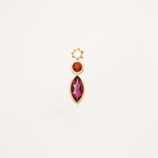 Charm Bohème pour créole, tourmaline rose marquise, opale de feu et or jaune recyclé 18k 750/1000