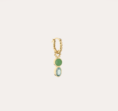 Charm Bohème pour créole, apatite bleue ovale, chrysoprase rond et or jaune recyclé 18k 750/1000