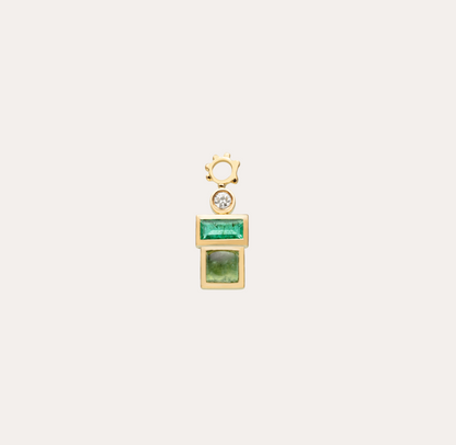 Charm Bohème pour créole, tourmaline verte, émeraude rectangulaire, diamant et or jaune recyclé 18k 750/1000