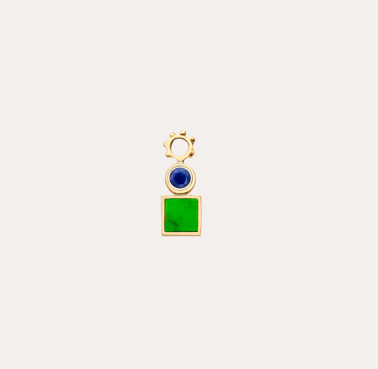 Charm Bohème pour créole, turquoise verte carrée, lapis lazuli et or jaune recyclé 18k 750/1000