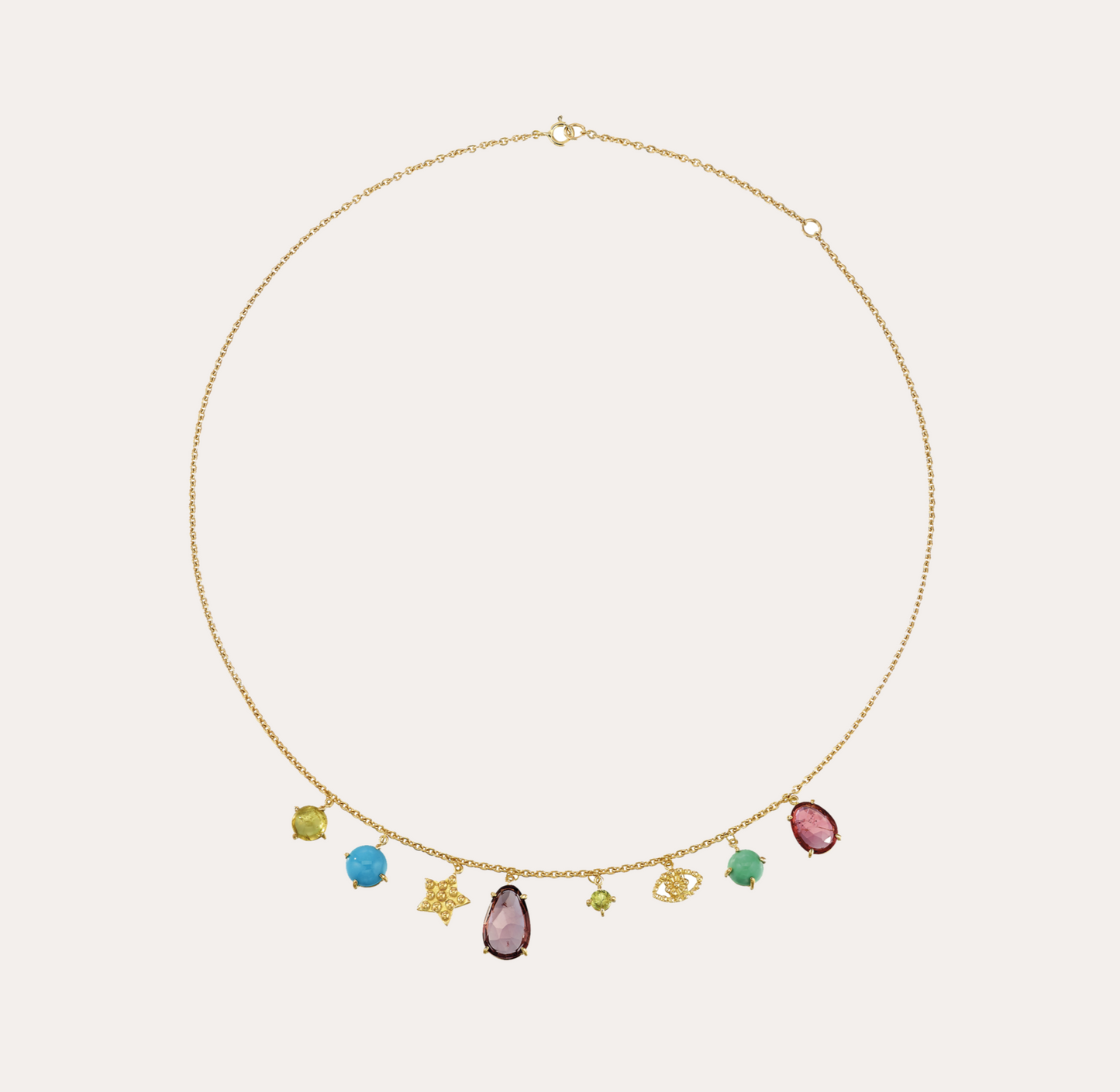 Collier Bohème eaux bienfaisantes, tourmalines jaune, rose, pourpre, beryl jaune, turquoise, vencite et or jaune recyclé 18k 750/1000