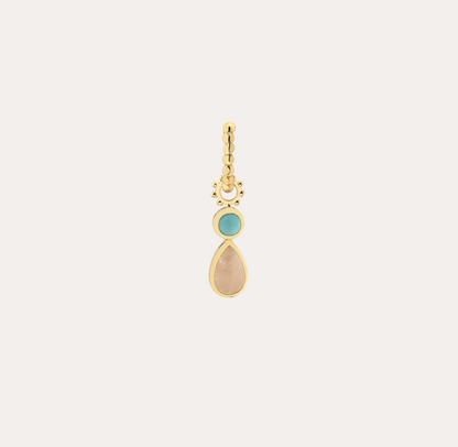 Charm Bohème pour créole, moonstone taille poire, turquoise et or jaune recyclé 18k 750/1000