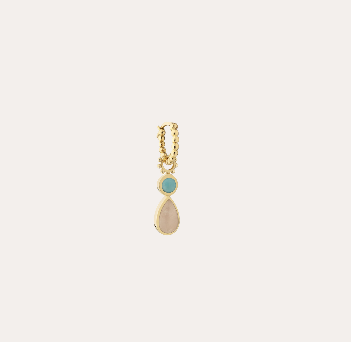 Charm Bohème pour créole, moonstone taille poire, turquoise et or jaune recyclé 18k 750/1000