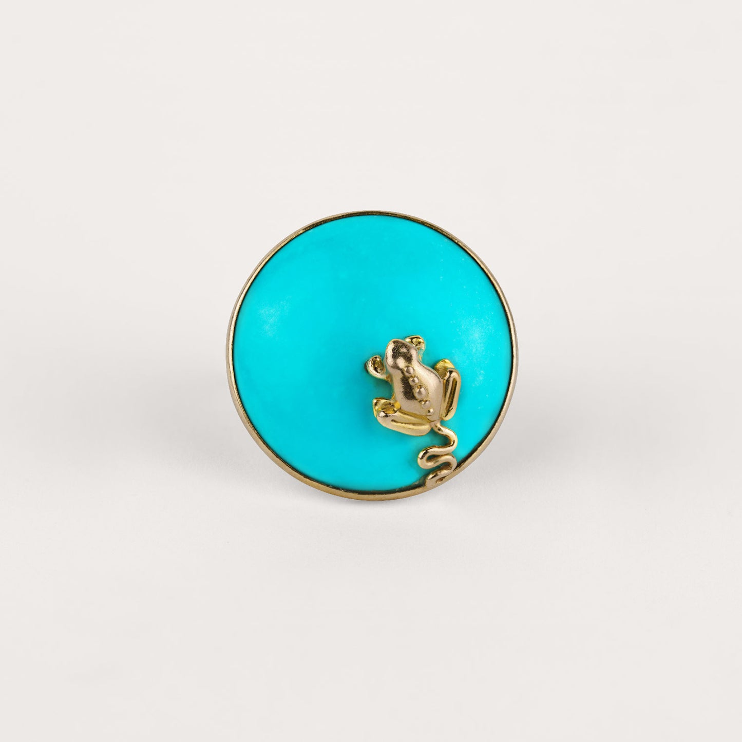 Bague Balade à l'etang turquoise, grenouille et or jaune 18k 750/1000