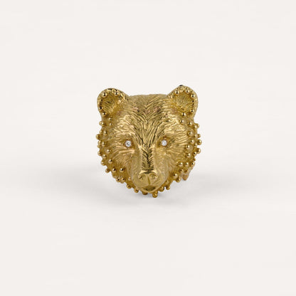 Bague Prodigieux bestiaire ours gaspard anneau poétique, diamants et or jaune recyclé 18k 750/1000