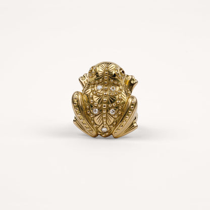 Bague Prodigieux bestiaire grenouille anneau perlé diamants et or jaune 18k 750/1000