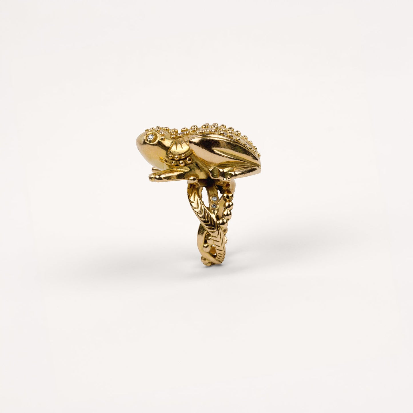 Bague Prodigieux bestiaire grenouille anneau perlé diamants et or jaune 18k 750/1000