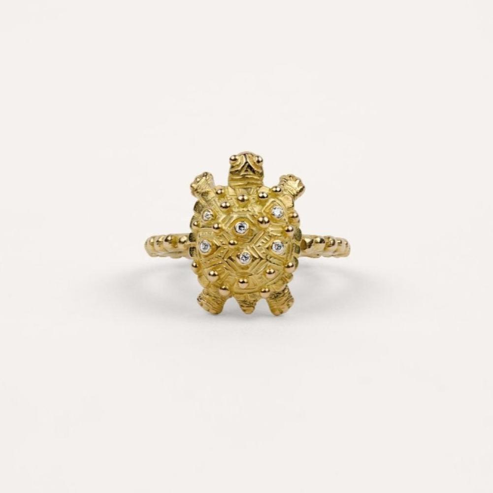 Bague Prodigieux bestiaire tortue anneau perlé diamants et or jaune recyclé 18k 750/1000