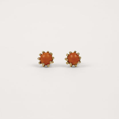 Boucles d'oreilles Boules d'amour corail et or jaune recyclé 18k 750/1000