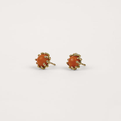 Boucles d'oreilles Boules d'amour corail et or jaune recyclé 18k 750/1000