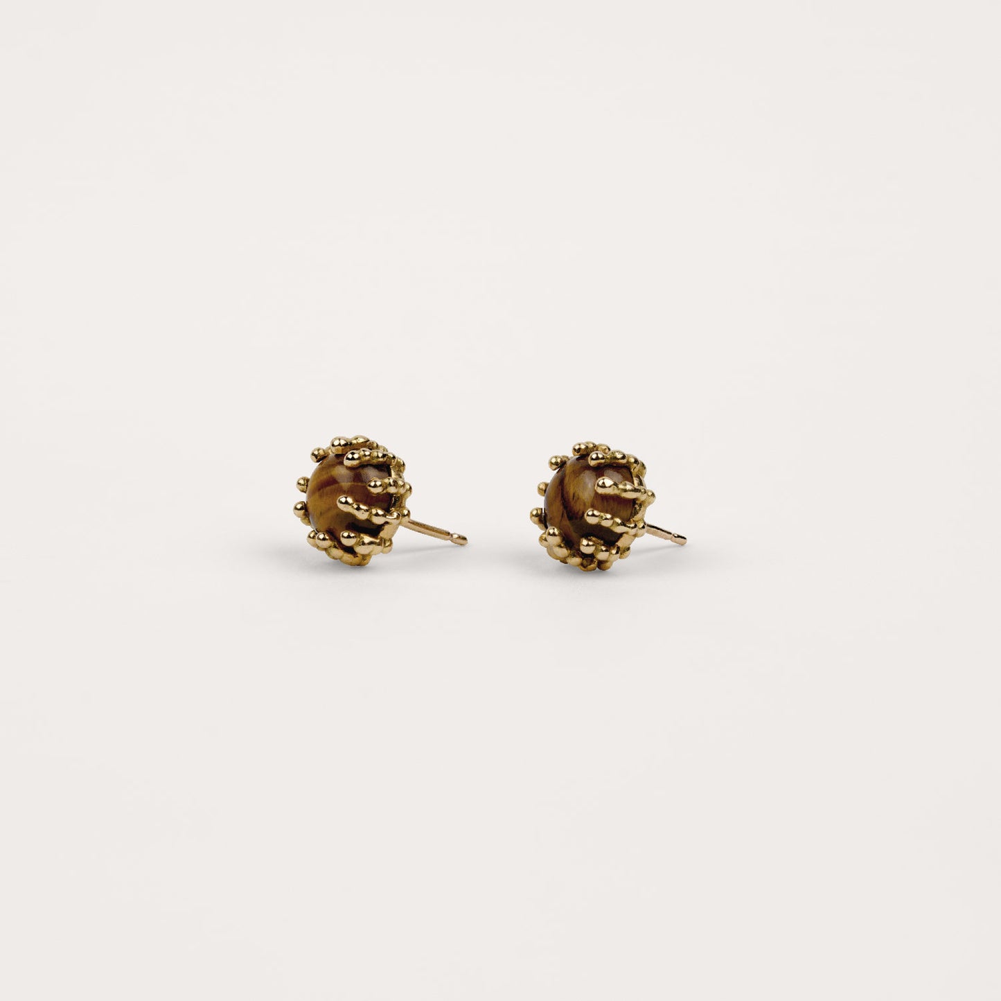 Boucles d'oreilles Boules d'amour œil de tigre et or jaune recyclé 18k 750/1000