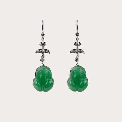 Boucles d'oreilles Olympia grenouille jade vert et or blanc recyclé 18k 750/1000