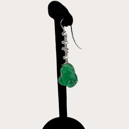 Boucles d'oreilles Olympia grenouille jade vert et or blanc recyclé 18k 750/1000