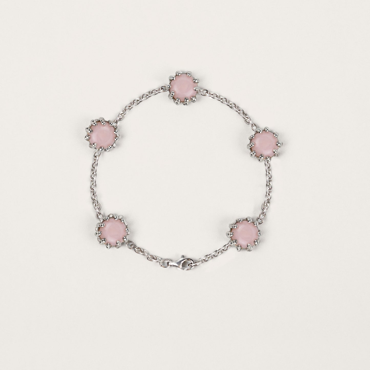 Bracelet Boules d'amour opale rose et or blanc recyclé 18k 750/1000