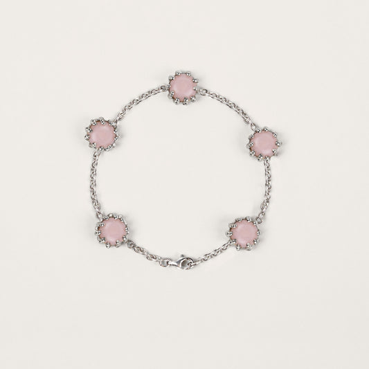 Bracelet Boules d'amour opale rose et or blanc recyclé 18k 750/1000