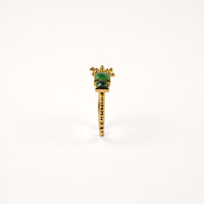 Bague Bohème fleur, anneau perlé, tourmaline verte et or jaune recyclé 18k 750/1000