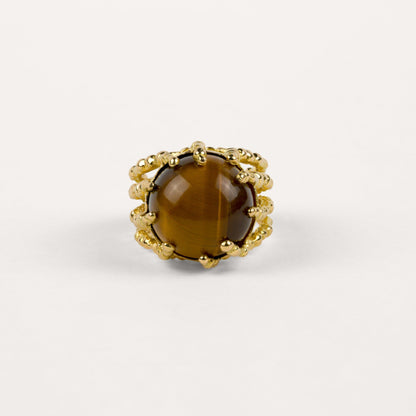 Bague Boules d'amour œil de tigre et or jaune recyclé 18k 750/1000