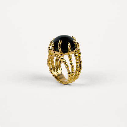 Bague maxi Boules d'amour onyx et or jaune recyclé 18k 750/1000