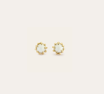 Boucles d'oreilles Boules d'amour cacholong et or jaune recyclé 18k 750/1000